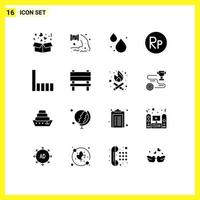 Solid Glyph Pack of 16 Universal Symbols of signal connection water rupiah idr Editable Vector Design Elements