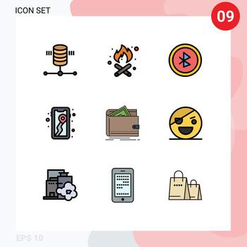 paquete de interfaz de usuario de 9 colores planos básicos de línea de llenado de elementos de diseño de vector editables de mapa de efectivo de interfaz de usuario de finanzas personales