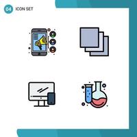 Group of 4 Modern Filledline Flat Colors Set for connection device contact layers mobile Editable Vector Design Elements