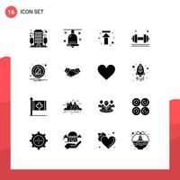 Pack of 16 creative Solid Glyphs of alarm gym arrow exercise dumbell Editable Vector Design Elements