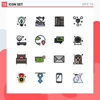 Mobile Interface Flat Color Filled Line Set of 16 Pictograms of network access robotics science atom Editable Creative Vector Design Elements