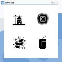 conjunto de pictogramas de 4 glifos sólidos simples de cosecha de microchip de transfusión de granja de atención médica elementos de diseño vectorial editables vector