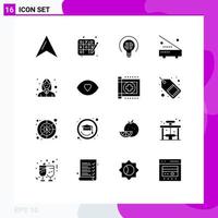 Pack of 16 Modern Solid Glyphs Signs and Symbols for Web Print Media such as woman avatar light hardware electronic Editable Vector Design Elements