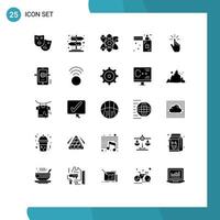 Group of 25 Modern Solid Glyphs Set for gesture click lab zippo flame Editable Vector Design Elements