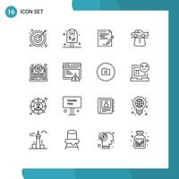 Group of 16 Outlines Signs and Symbols for laptop carpet paper car advantage Editable Vector Design Elements