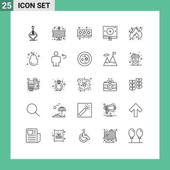 Set of 25 Vector Lines on Grid for danger magnifier cooker glass computer Editable Vector Design Elements