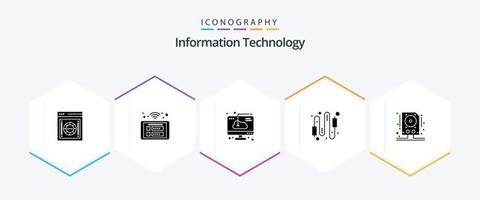 Information Technology 25 Glyph icon pack including computer. audio. smart. software. download vector