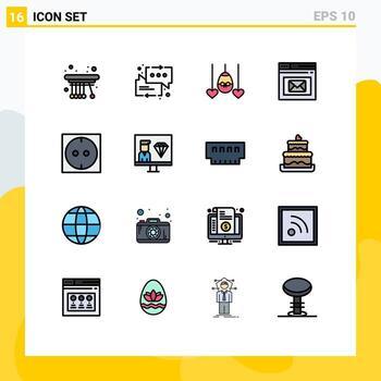 16 concepto de línea rellena de color plano para sitios web móviles y aplicaciones página eléctrica navegador de correo de huevo elementos de diseño de vectores creativos editables