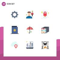 Mobile Interface Flat Color Set of 9 Pictograms of umbrella magician launch magic book harry potter Editable Vector Design Elements