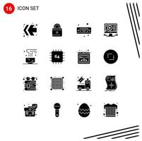 Group of 16 Modern Solid Glyphs Set for hot drink food port coffee video Editable Vector Design Elements