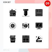 Group of 9 Modern Solid Glyphs Set for money make loudspeaker earnings revenue Editable Vector Design Elements