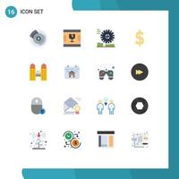 Group of 16 Flat Colors Signs and Symbols for construction building shapes money currency Editable Pack of Creative Vector Design Elements