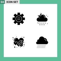 Set of 4 Vector Solid Glyphs on Grid for world heart gear rain event Editable Vector Design Elements