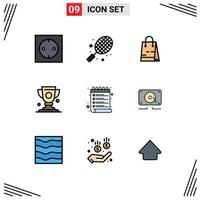 conjunto de 9 iconos de interfaz de usuario modernos símbolos signos para programar trofeo bolsa premio logro elementos de diseño vectorial editables vector