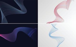 Set of 4 geometric wave pattern background Abstract waving line vector