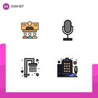 4 Universal Filledline Flat Colors Set for Web and Mobile Applications conference microphone connection audio shower Editable Vector Design Elements