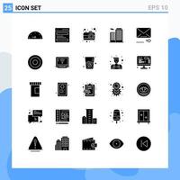 Solid Glyph Pack of 25 Universal Symbols of next forward camera email building Editable Vector Design Elements