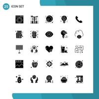 Set of 25 Vector Solid Glyphs on Grid for mobile phone satellite call light Editable Vector Design Elements