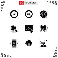 Set of 9 Commercial Solid Glyphs pack for care photo ball image find Editable Vector Design Elements