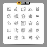 Group of 25 Lines Signs and Symbols for browser mountain royal camping macbook Editable Vector Design Elements