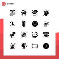 16 Thematic Vector Solid Glyphs and Editable Symbols of down download chat shopping compass Editable Vector Design Elements