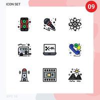 User Interface Pack of 9 Basic Filledline Flat Colors of audio editing software transport instrument caravan camp Editable Vector Design Elements