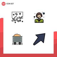 Pack of 4 creative Filledline Flat Colors of eid cart lettering delivery construction Editable Vector Design Elements