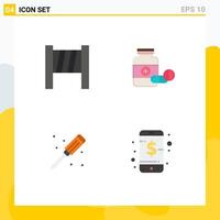 Set of 4 Commercial Flat Icons pack for blocker plumbing pill tablet business Editable Vector Design Elements