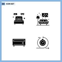 Pack of 4 Modern Solid Glyphs Signs and Symbols for Web Print Media such as bed amplifier sleep living player Editable Vector Design Elements