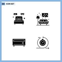 Pack of 4 Modern Solid Glyphs Signs and Symbols for Web Print Media such as bed amplifier sleep living player Editable Vector Design Elements