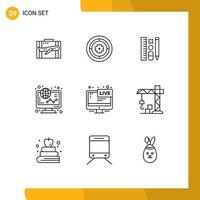 Set of 9 Vector Outlines on Grid for graph ecommerce spring education pencil Editable Vector Design Elements