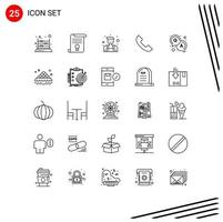 Set of 25 Vector Lines on Grid for answer telephone document phone repairman Editable Vector Design Elements