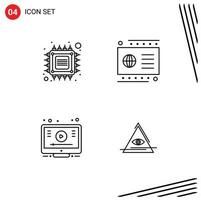 4 Creative Icons Modern Signs and Symbols of chip learn smart credit video Editable Vector Design Elements