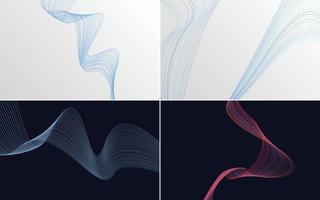 conjunto de 4 líneas de ondas abstractas de fondo de patrón de onda geométrica vector