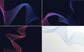 Set of 4 geometric wave pattern background Abstract waving line vector