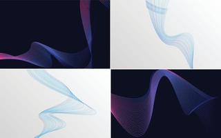 Set of 4 geometric wave pattern background Abstract waving line vector