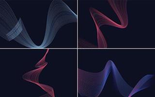 Set of 4 geometric wave pattern background Abstract waving line vector