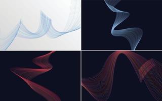 Set of 4 geometric wave pattern background Abstract waving line vector