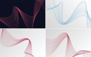 Set of 4 geometric wave pattern background Abstract waving line vector