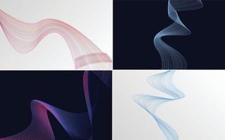 Set of 4 geometric wave pattern background Abstract waving line vector