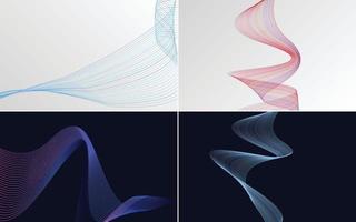 Set of 4 geometric wave pattern background Abstract waving line vector