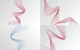 Set of 4 geometric wave pattern background Abstract waving line vector