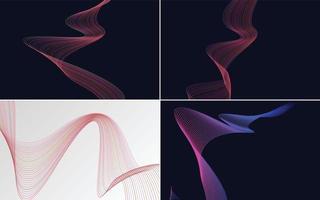 Set of 4 geometric wave pattern background Abstract waving line vector