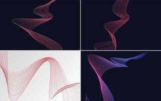 Set of 4 geometric wave pattern background Abstract waving line vector