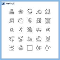 User Interface Pack of 25 Basic Lines of cleaner vehicle diet transportation bike Editable Vector Design Elements