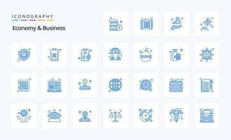 paquete de 25 iconos azules de economía y negocios vector