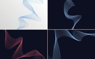 Set of 4 geometric wave pattern background Abstract waving line vector