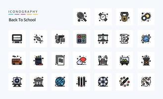 25 paquete de iconos de estilo lleno de línea de regreso a la escuela vector
