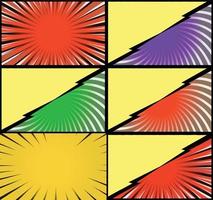 Comic book colorful frames background with halftone rays radial and dotted effects pop art style vector