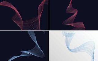 Set of 4 geometric wave pattern background Abstract waving line vector